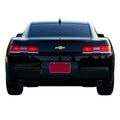 Rear view of a black 2010 - 2015 Chevy Camaro SS V8 with a Paradox Axle Back Exhaust with dual exhaust tips.