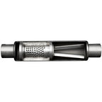 The internals of a Paradox Signature Series Performance Muffler, showing the patented Tuning Fork Technology.