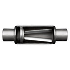 Cutaway of a Paradox Hot Tamale Performance Muffler, showing the internals.