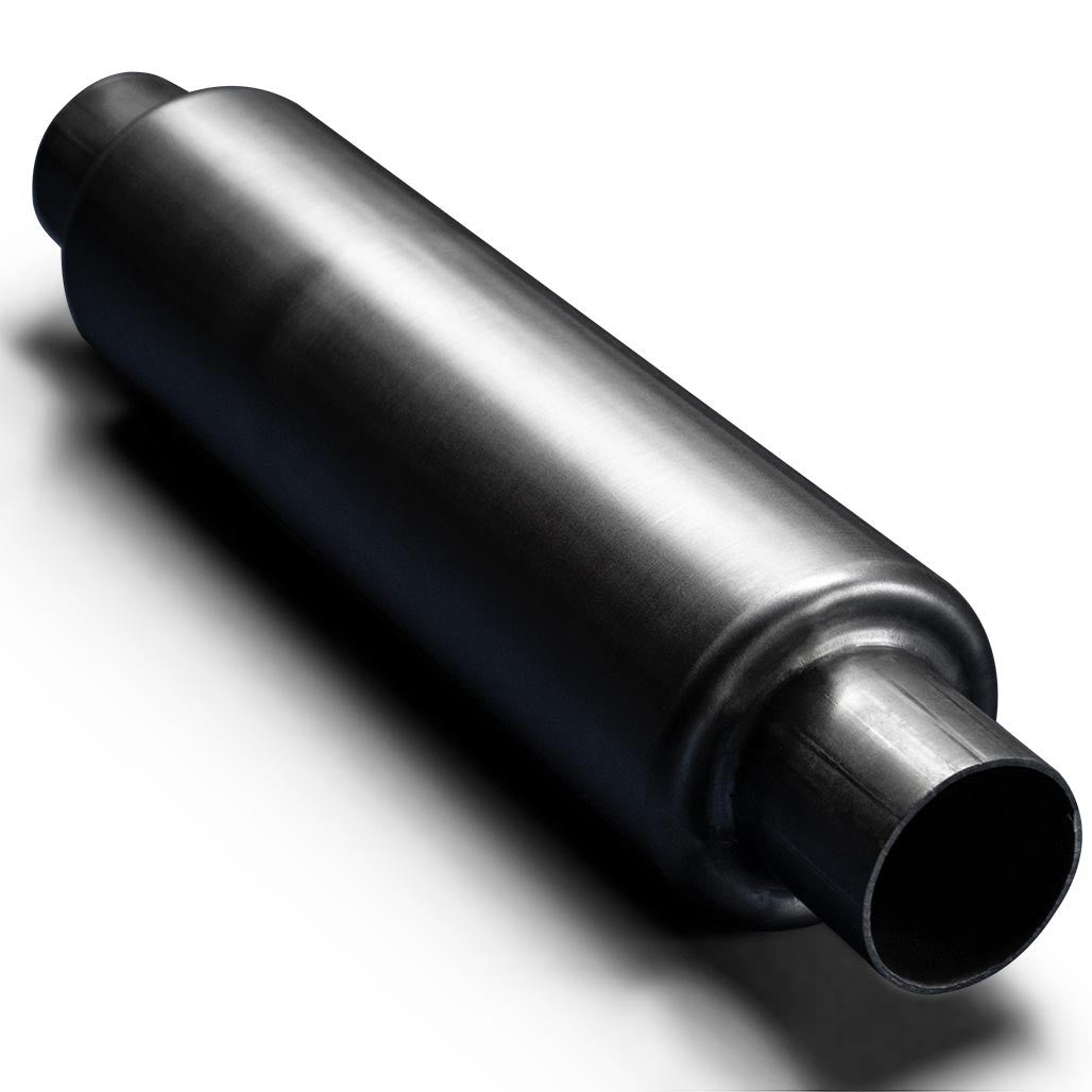 A Paradox Signature Series Performance Muffler, shown at an angle on a white background with a soft shadow.